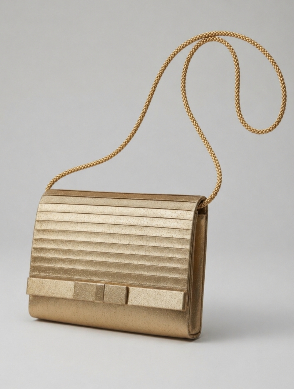 Le Regale Vintage Gold Metallic Pleated Evening Clutch Crossbody Bag